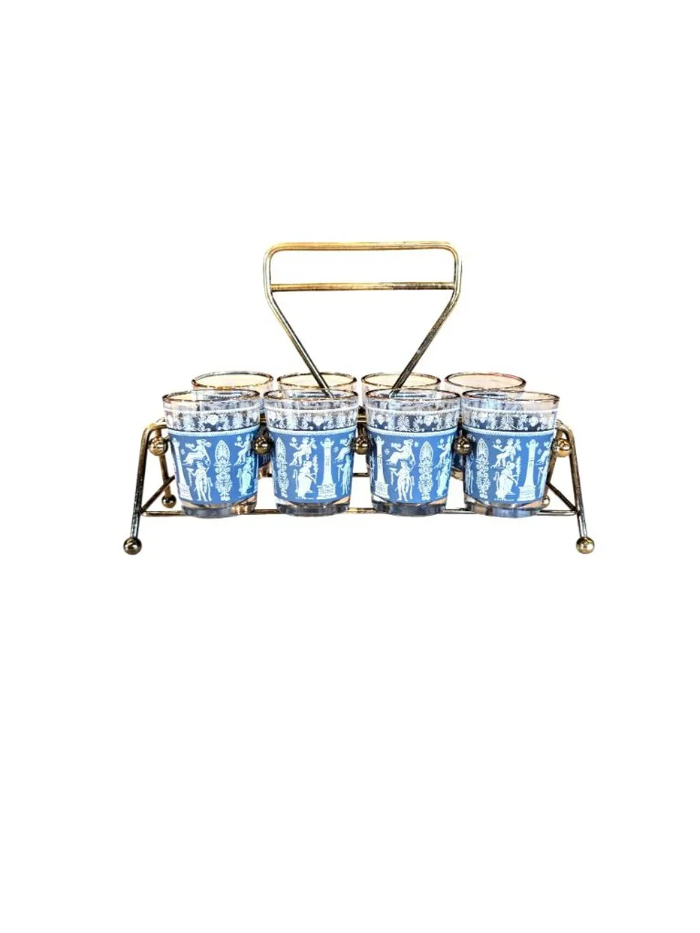 Vintage Corinthian Blue Hellenic Jasperware Jeannette Glass Company Barware Set